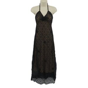 VTG DAM American Concept Women Medium Black Net Overlay Halter Dress 1990s 90s